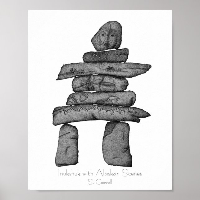 Inukshuk con imágenes de Alaskan como arte de arte (Frente)
