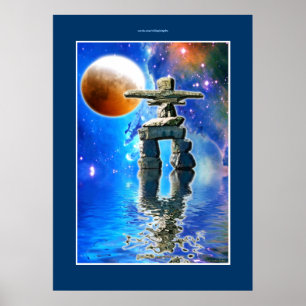 Inukshuk y Galaxy Moon Fantasy Poster de arte