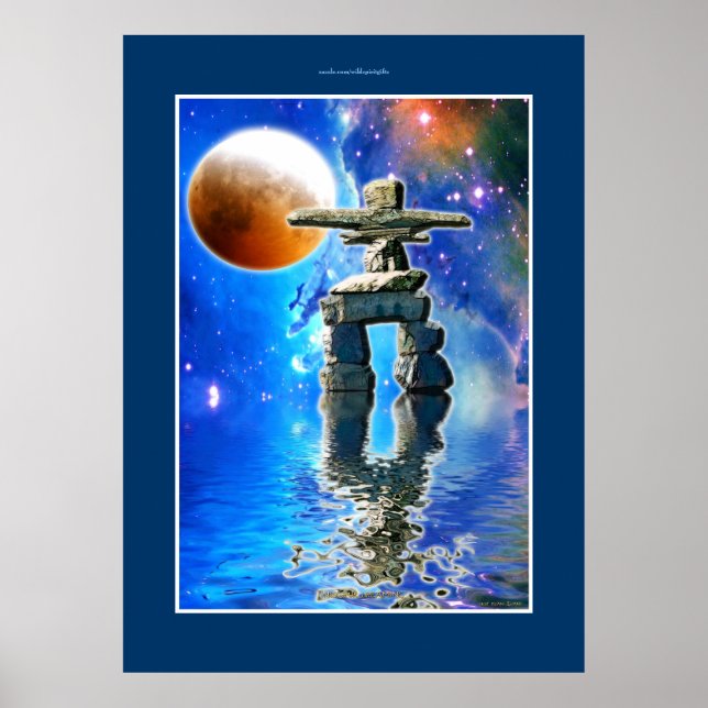 Inukshuk y Galaxy Moon Fantasy Poster de arte (Frente)