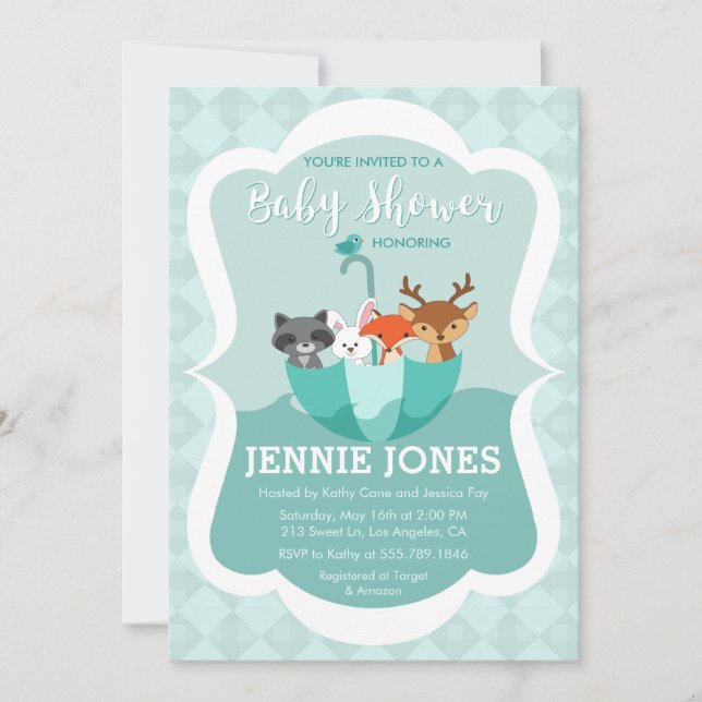Inundado con la invitación animal de Baby Shower (Anverso)