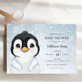 Invierno adorable Penguin invitación a Baby Shower