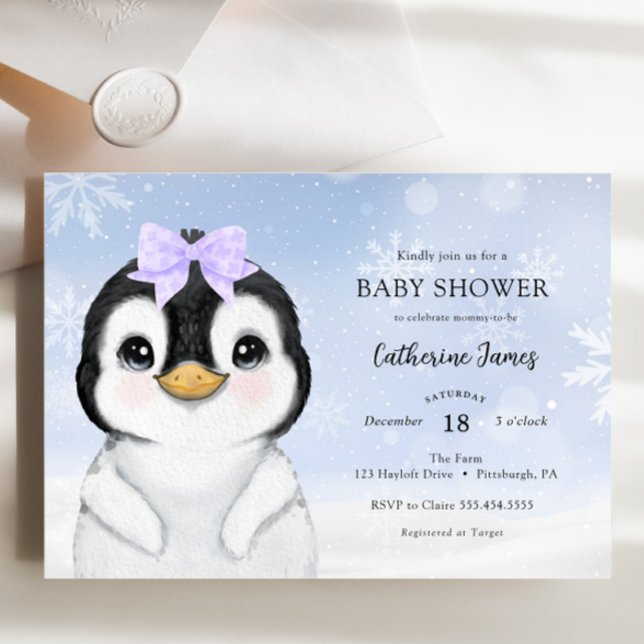 Invierno adorable Penguin invitación a Baby Shower (Subido por el creador)