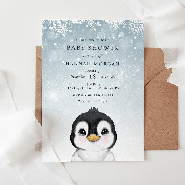 Invierno adorable Penguin invitación a Baby Shower (Subido por el creador)