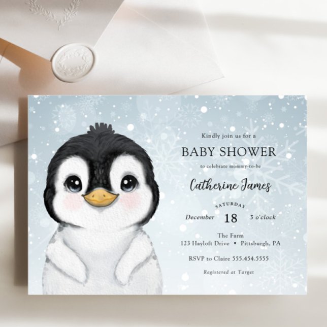 Invierno adorable Penguin invitación a Baby Shower (Subido por el creador)