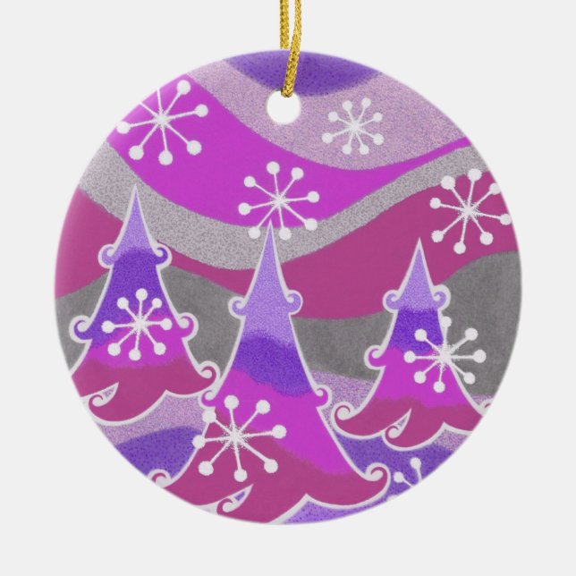 Invierno Árboles Morado de ornamento de texto (Frente)