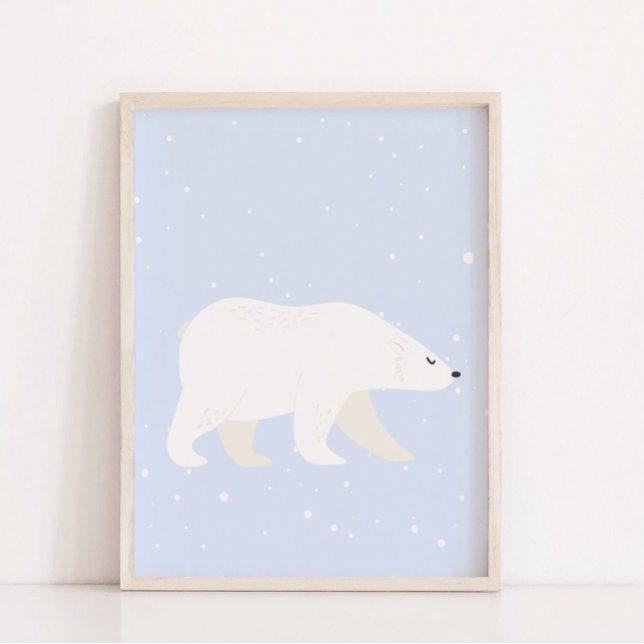Invierno azul dulce Polar Bear Nursery Decoración  (Cute Blue Winter Polar Bear Nursery Wall Decor)