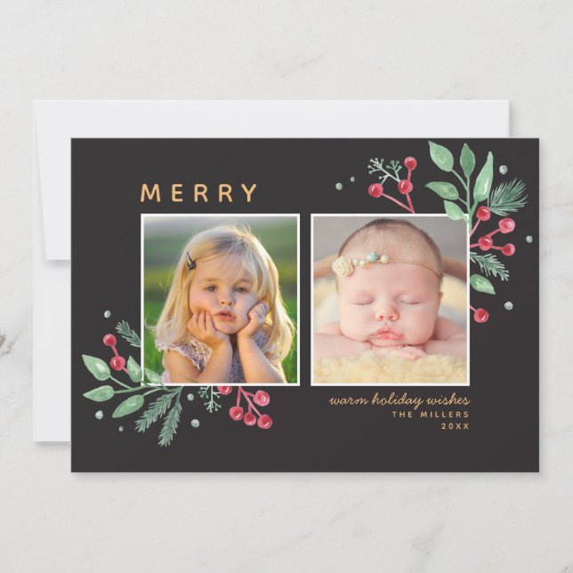 Invierno Berries Greenery Feliz Navidad 2-Foto (Anverso)