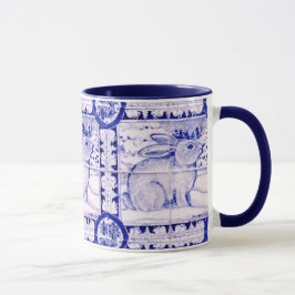Invierno de conejo azul y blanco o taza de Navidad