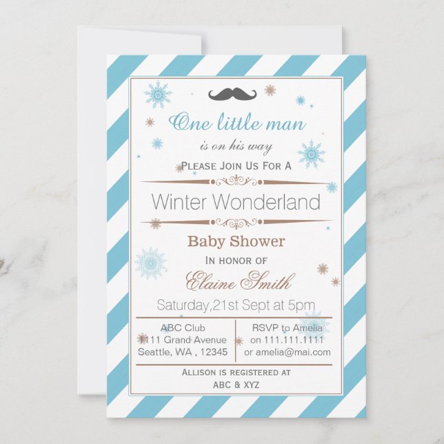 Invierno de los copos de nieve Mustache invitación (Anverso)