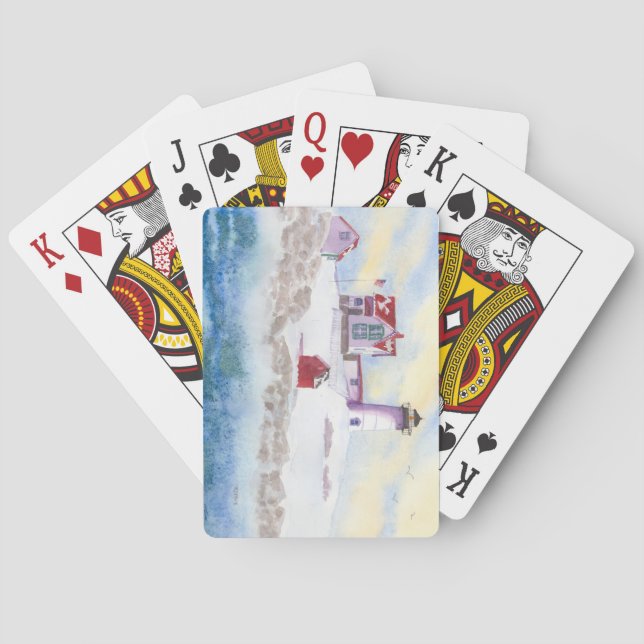 Invierno en el Faro Nubble de Maine jugando cartas (Reverso)