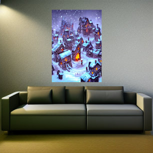Invierno en el pueblo   Poster de arte de IA