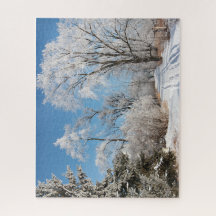 Invierno en el rompecabezas del sendero de la líne