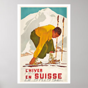 Invierno en Suiza Póster Vintage de Esquí