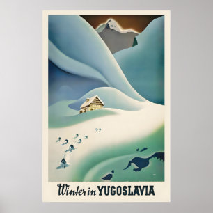 Invierno en Yugoslavia Póster Vintage de Esquí - E