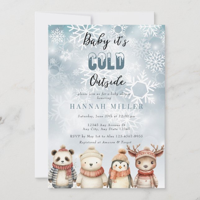 Invierno frío | Invitaciones a la ducha para bebés (Anverso)
