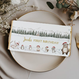 Invierno lindo Animales de Woodland Primer Cumplea