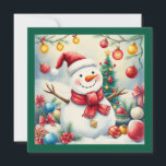 Invierno lindo Snowman Feliz Navidad Sin foto<br><div class="desc">¡Es hora de que los Navidades aplaudan al adorable muñeco de nieve del gorra de Santa! Esta postal es un ilustracion colorido y humorístico que captura perfectamente el espíritu de los Navidades. Un muñeco de nieve rodeado de decoraciones navideñas y un árbol de Navidad en un fondo invernal es una...</div>