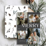 Invierno moderno 4 Fotocolor de agua negro Navidad<br><div class="desc">Este año, haga saber a sus amigos y familia que le importa la tarjeta de Navidades de Navidad Modern Merry Winter 4 Photo Black Watercolor. No sólo es elegante y está al día, sino que dispone de espacio suficiente para incluir cuatro de tus recuerdos favoritos del año pasado. El diseño...</div>