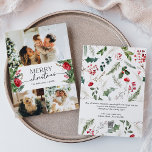 Invierno moderno Botánico 3 Foto Feliz Navidad<br><div class="desc">Esta colección cuenta con flores de color agua rojo,  bayas y vegetación de invierno con tipografía moderna y elegante,  con un patrón botánico de invierno.</div>