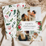 Invierno moderno Botánico Feliz Navidad 3 Foto<br><div class="desc">Esta colección cuenta con flores de color agua rojo,  bayas y vegetación de invierno con tipografía moderna y elegante,  con un patrón dorado botánico de invierno.</div>