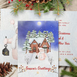 Invierno moderno Maravilla Snowman Feliz Navidad<br><div class="desc">Personalice estos encantadores Navidades acuáticos de invierno y la tarjeta de Año Nuevo con un lindo muñeco de nieve en una escena nocturna. Puede editar el texto,  la fuente,  el color,  el tamaño y los elementos de diseño. Diseño de color completo en el interior.</div>