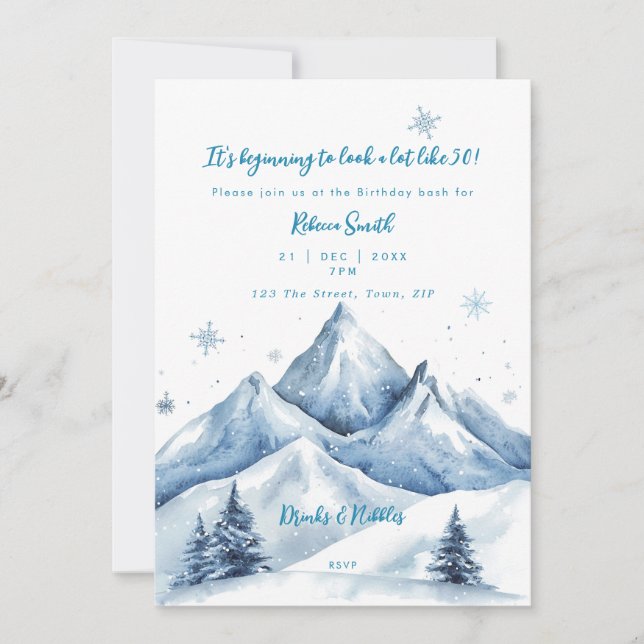 invierno montañas 50.ª invitación de cumpleaños (Anverso)