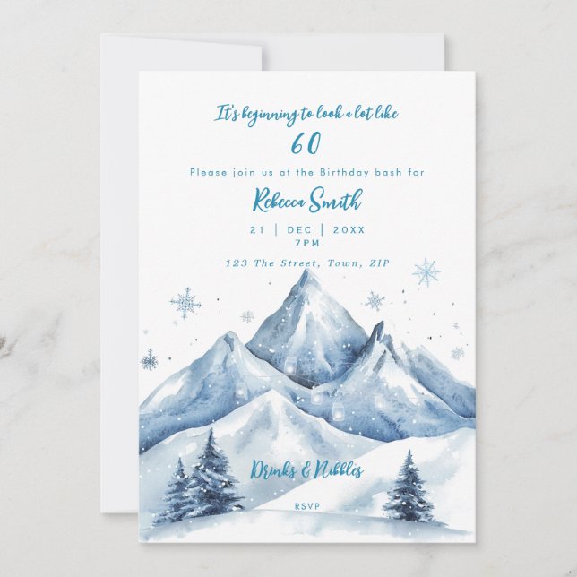 invierno montañas 60ª invitación de cumpleaños (Anverso)