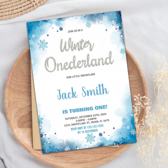invierno onederland 1er cumpleaños invitaciones Az (winter onederland 1st birthday invitations Blue)