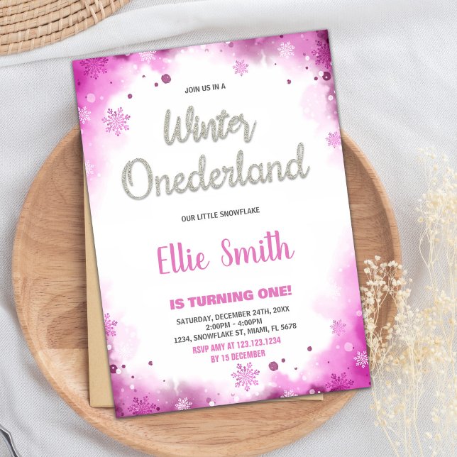 invierno onederland 1er cumpleaños invitaciones Pi (winter onederland 1st birthday invitations Pink)