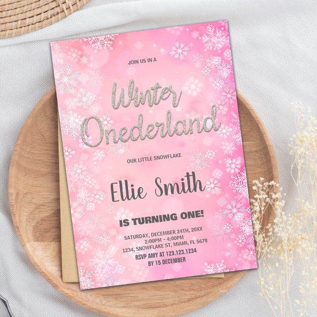 invierno onederland 1er cumpleaños invitaciones Pi (winter onederland 1st birthday invitations Pink)