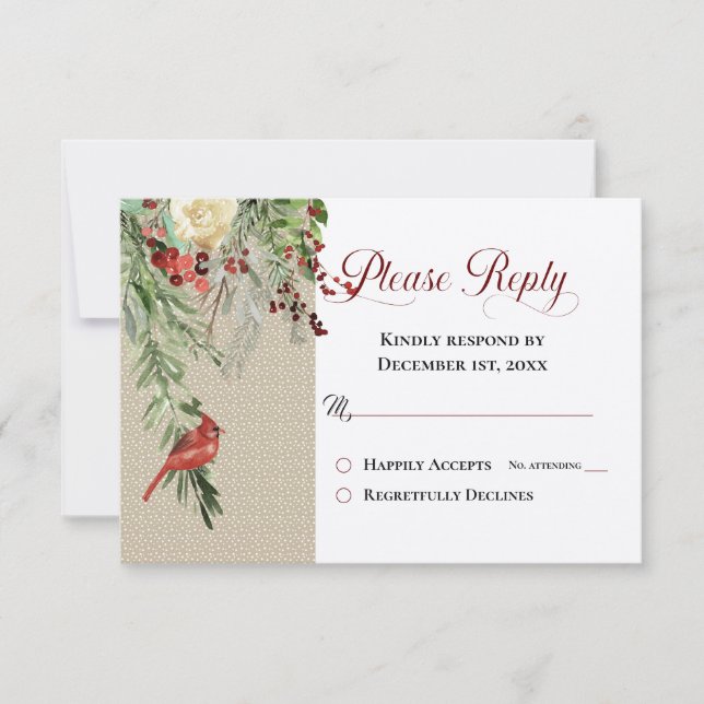 Invierno simple con cardenal y Boda floral (Anverso)