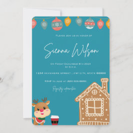 Invierno y reno invitación a la ducha de bebé con