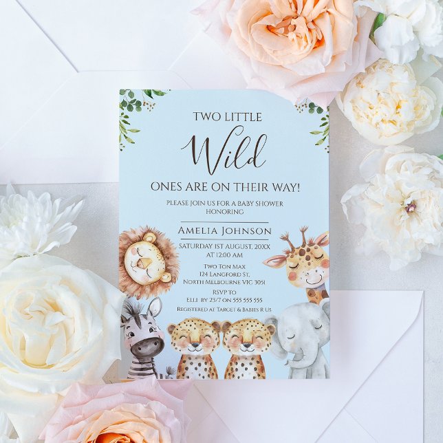 Invitación (Boy Twins Safari Wild Ones Baby Shower Invitation, Two little Wild Ones Baby Shower Invite Twins)