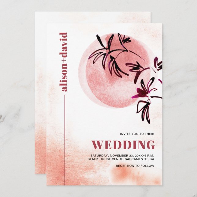 Invitación Β rancho y luna código Qr japonés boda (Anverso / Reverso)