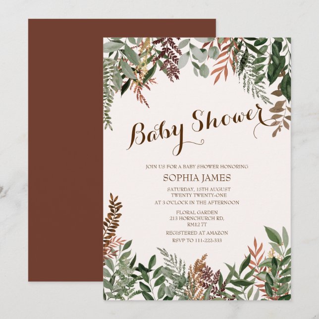 Invitación А utumn deja Baby Shower (Anverso / Reverso)
