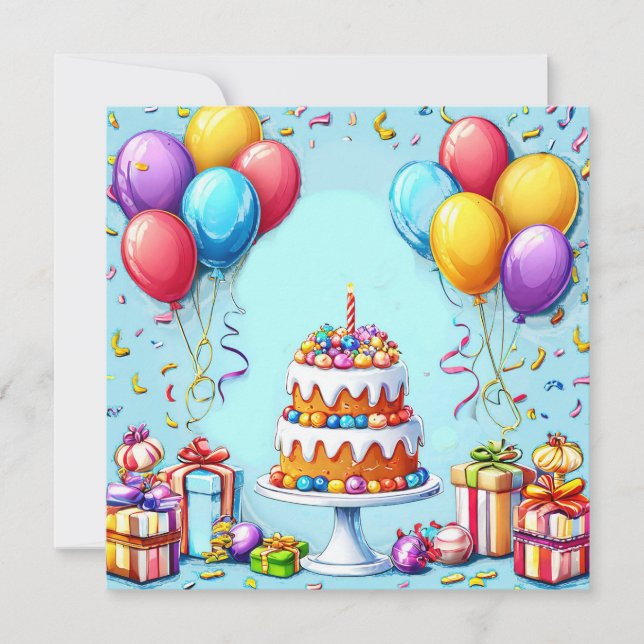 Invitación С colorida fiesta de cumpleaños (Anverso)