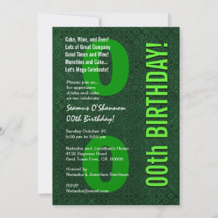 Invitación 00º cumpleaños moderno Green Metallic V001