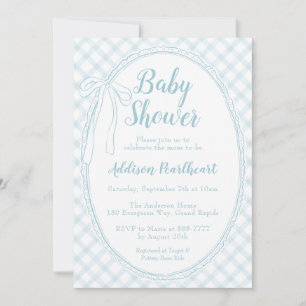 Invitación 001 Azul Celeste Encaje Heredado a Cuadros Baby Sh