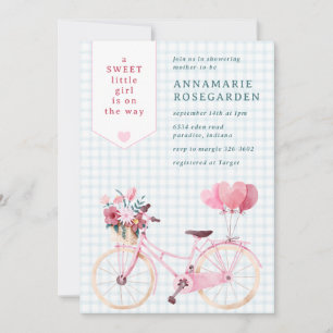 Invitación 001 Dulce Floral Niña Bicicleta Baby Shower Azul C