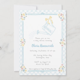 Invitación 001 Regadera de gingham azul cielo para baby showe