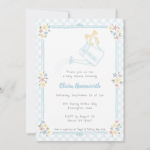 Invitación 001 Regadera de gingham azul cielo para baby showe