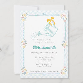 Invitación 001 Regadera de gingham azul cielo para baby showe