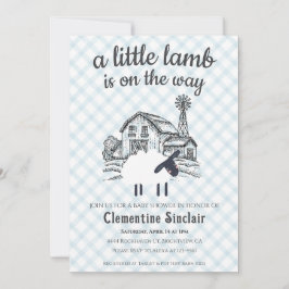 Invitación 001 Sky Blue A Little Lamb Gingham Baby Shower
