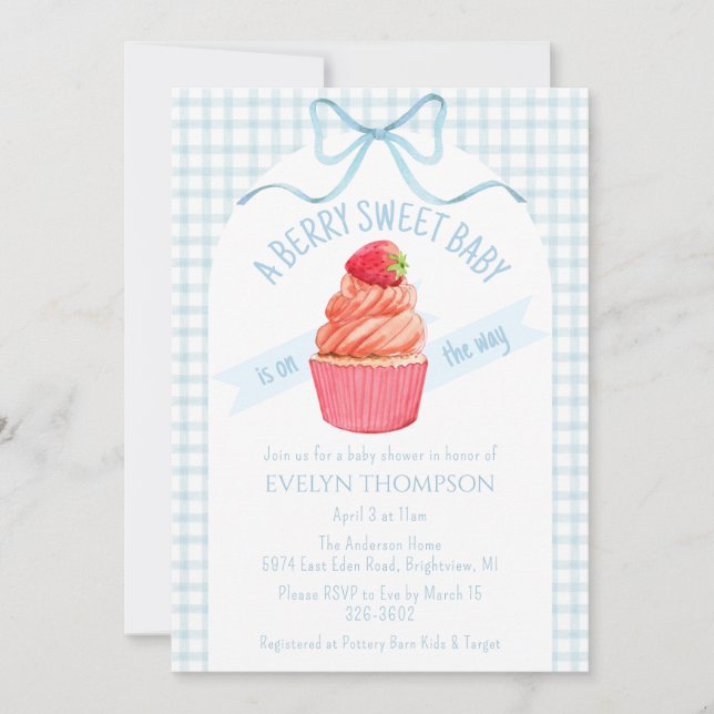 Invitación 001 Sky Blue Berry Sweet Strawberry Baby Shower (Anverso)