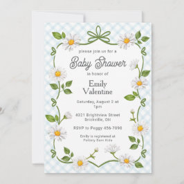 Invitación 001 Sky Blue Daisy Plaid Baby Shower