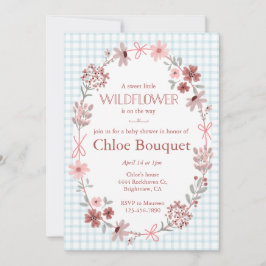 Invitación 001 Sky Blue Wildflower Bow Frame on Gingham Baby