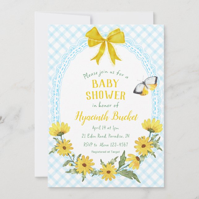 Invitación 002 Amarillo Cerúleo Fiesta de Daisy con Cuadro de (Anverso)