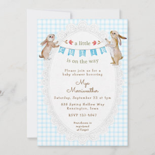 Invitación 002 Azul Cerúleo Conejo Dulce Cuadros de Bebé Fies
