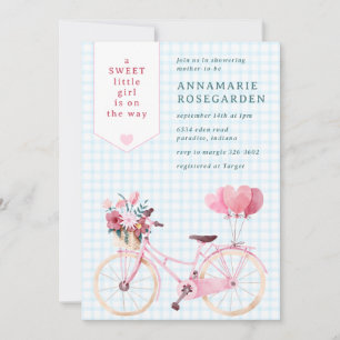 Invitación 002 Chica Floral Dulce Cerúleo Cumpleaños de Bici