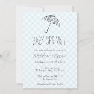 Invitación 002 Paraguas Moderno de Gingham para Baby Sprinkle